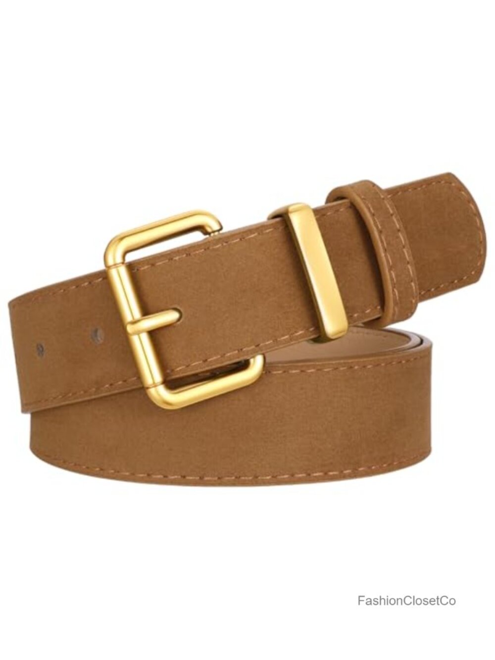Women's Suede Faux Leather Belt Gold Buckle 1.3 Inch Waist Belt for Jeans